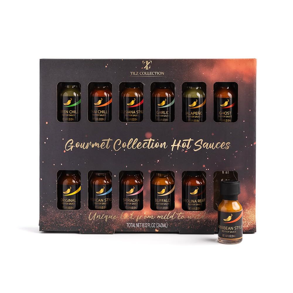 Tilz, Hot Sauce Gift Set -12pk Chilli Sauce Gift Set Spicy Hot Sauce, Christmas Food Gifts For Men, Women, BBQ, Wings Jalapeno, Habanero, Scotch Bonnet Adult Christmas Gifts, Birthday Present, Vegan