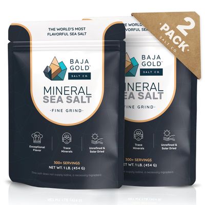 Baja Mineral Sea Salt - Fine Grind Low Sodium Salt for Cooking & Baking Authentic Unrefined Baja Salt Resealable Bag of 600+ Servings - 908g. (2 Pack of 454g.)