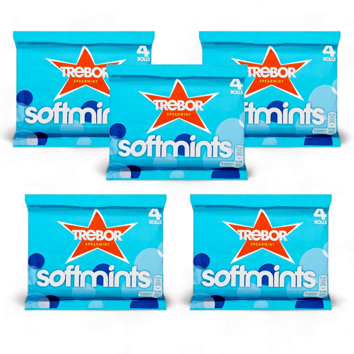 Trebor Softmints Spearmint Mint Roll - Pack of 20 (5 pack x 4 rolls)