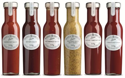 Tiptree Wilkin &amp; Sons Ltd Mixed Selection of 6 Savoury Sauces Condiment Bundle Pack Barbecue Brown Sauce Mustard Tomato Ketchup Mango 285g-340g