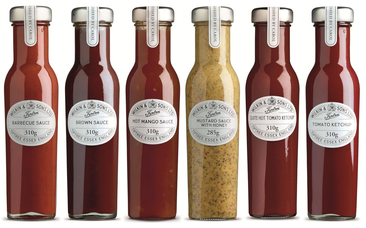 Tiptree Wilkin &amp; Sons Ltd Mixed Selection of 6 Savoury Sauces Condiment Bundle Pack Barbecue Brown Sauce Mustard Tomato Ketchup Mango 285g-340g
