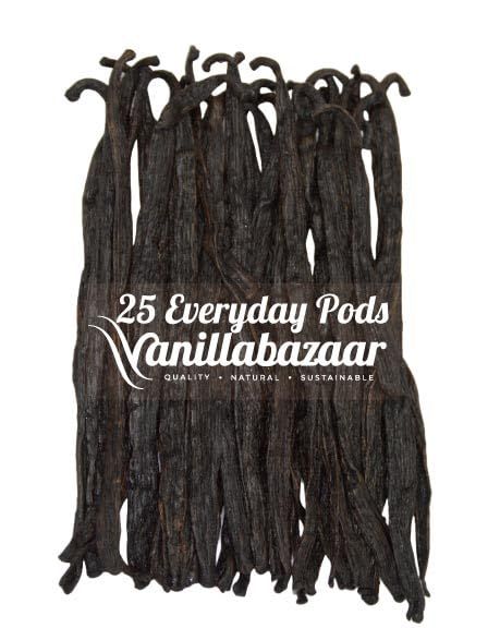 25 Everyday Madagascan Vanilla Pods Grade A Vanilla Beans in Airtight Tin Gourmet Sticks for Baking, 11-14cm long 5 x 5 Vaccum Packs Inside Vanillabazaar
