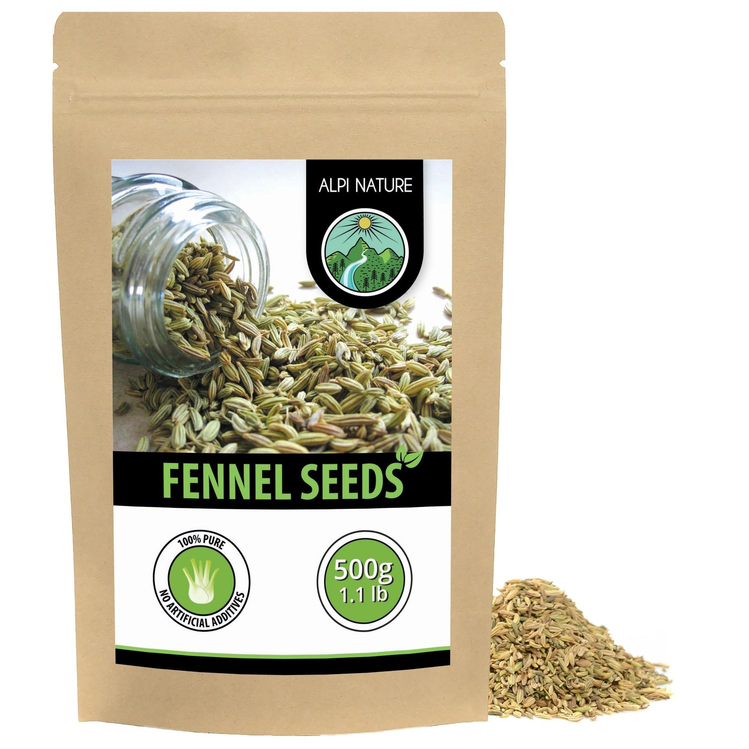 Alpi Nature Fennel Seeds 500g 1.1 lb, Whole Fennel Seeds for Cooking, Spice Blends and Tea