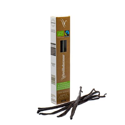 Sustainable, Organic &amp; Fairtrade Madagascan Grade A Beans 5 Bourbon Premium Vanilla Pods Resealable Tube for Chefs &amp; Home Baking/Cooking Vanillabazaar