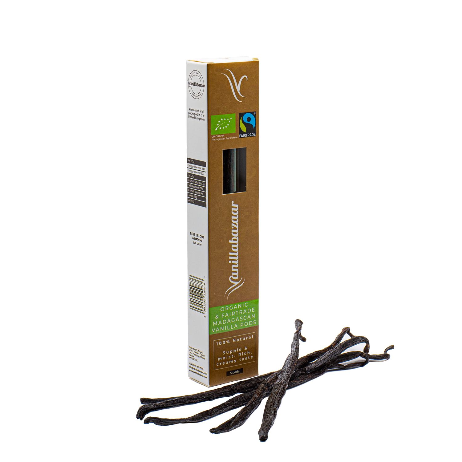 Sustainable, Organic &amp; Fairtrade Madagascan Grade A Beans 5 Bourbon Premium Vanilla Pods Resealable Tube for Chefs &amp; Home Baking/Cooking Vanillabazaar