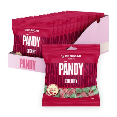 PANDY Candy Cherry, Only 1g Sugar &amp; 70 Calories, Refreshing and Sweet Gummy Sweets, 14x50g Bags