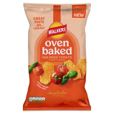 Walkers Oven Baked Crisps Tomato &amp; Basil Snacks 150g
