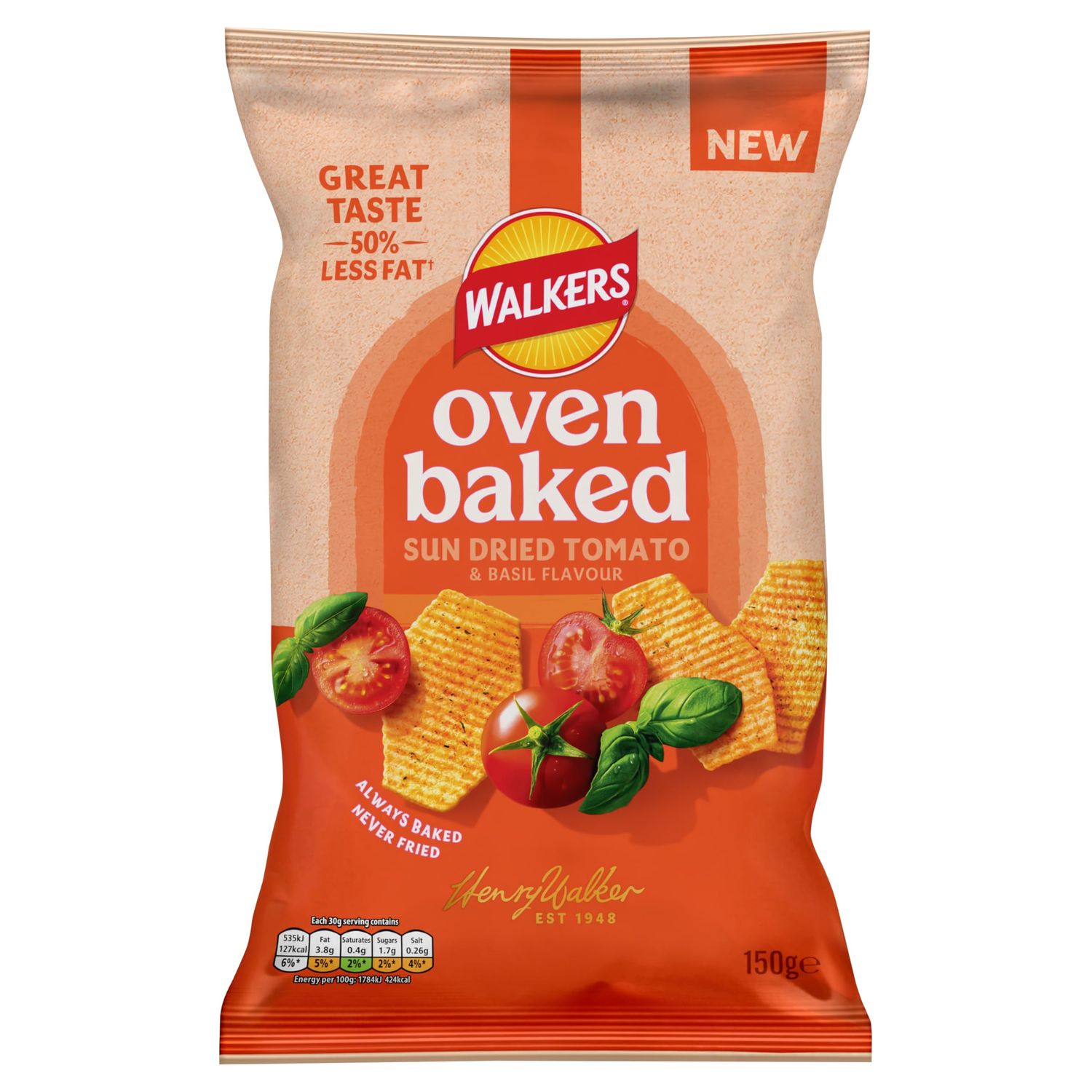 Walkers Oven Baked Crisps Tomato &amp; Basil Snacks 150g