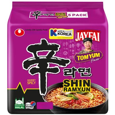 Nongshim Shin Ramyun Korean Tom Yum Noodles Pack of 5 (123g Each) - Hot &amp; Sour Instant Ramen Soup for Quick Meals &amp; Noodles