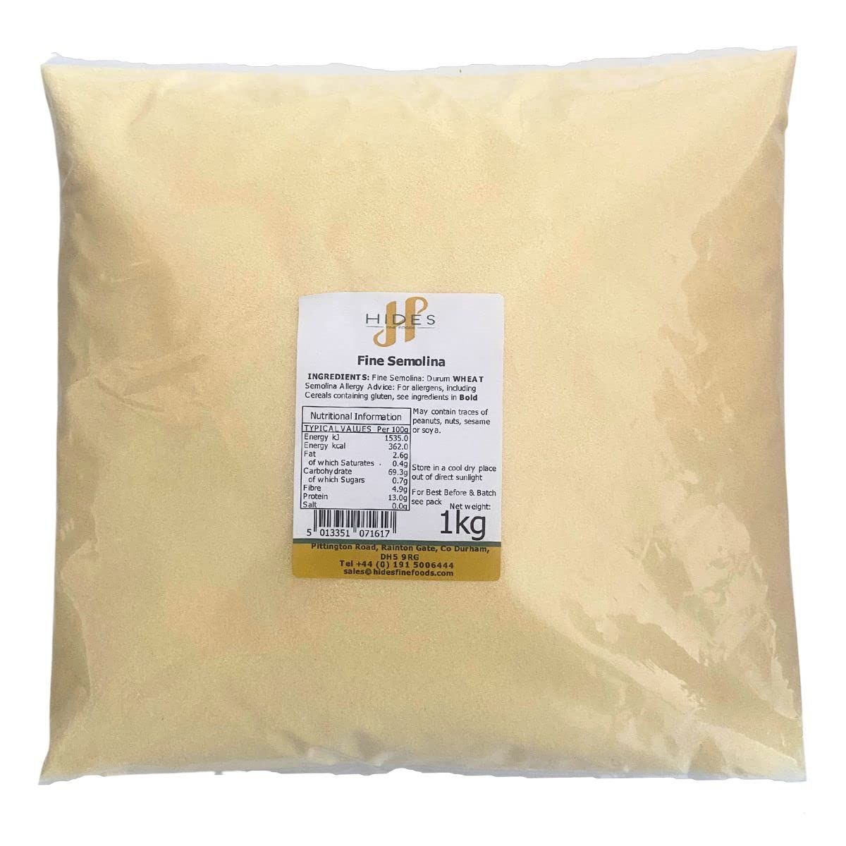 Hides Fine Foods - Fine Semolina 1kg - GMO Free - Suitable for Vegetarians - Ideal For Making Pasta - Semolina Pudding - Dough - Bread - Thickener