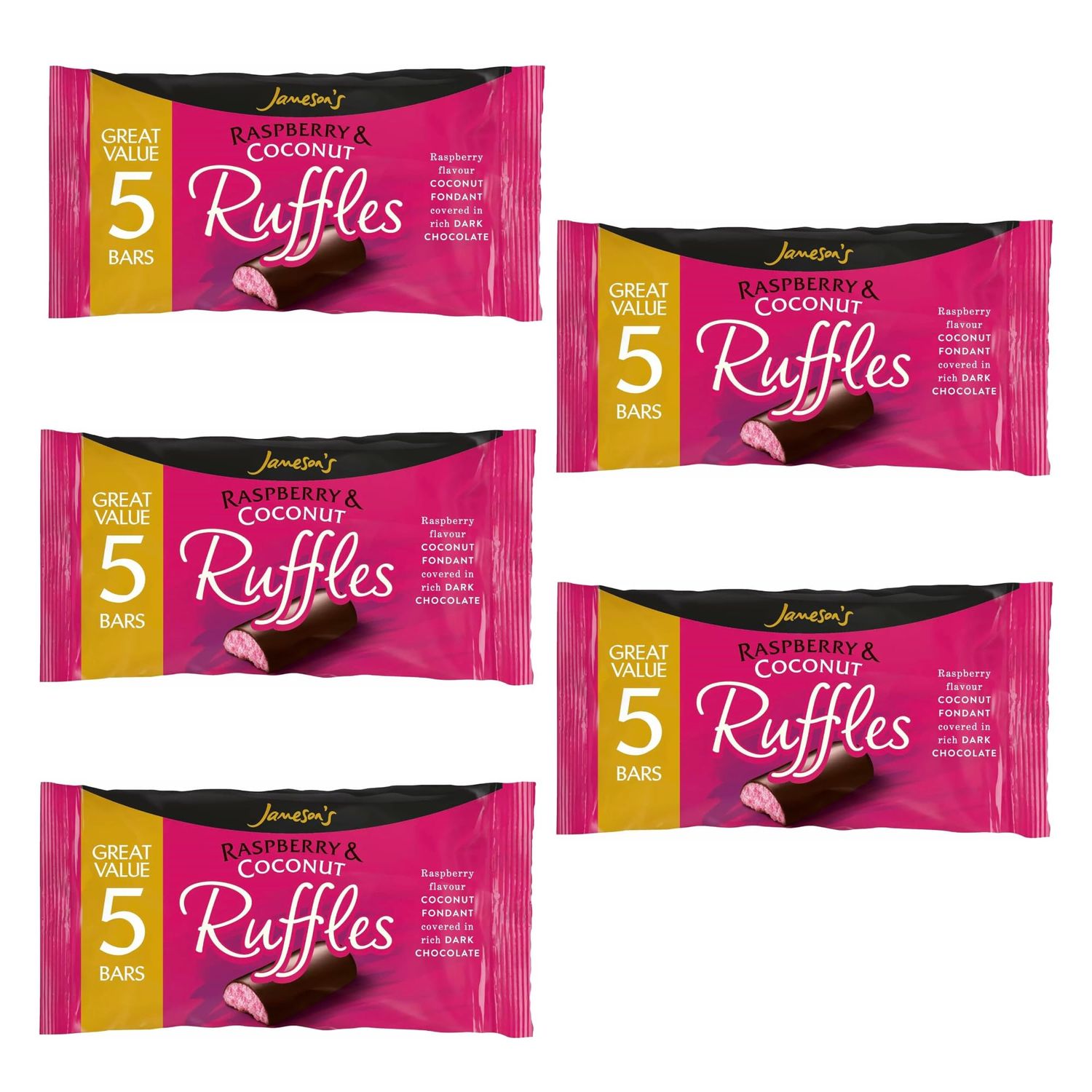 Jamesons Raspberry &amp; Coconut Ruffles 26 Gram 5 Bars (Pack of 5)