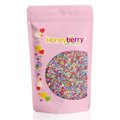 HONEYBERRY INCLUSIONS Rainbow Sugar Strands 500g - Premium Edible Multicolured Decorating Vermicelli Sprinkles for Baking, Cupcake and Cake Decorations, Ice Cream, Dessert and Icing Decoration Toppers