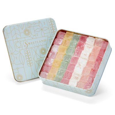 Sweetland London Turkish Delight Assorted Selection - 700g Mixed Tin Containing Strawberry, Orange, Mint, Lemon, Rose & Plain Flavours Presented in Beautiful Gift Box Ideal for Sharing