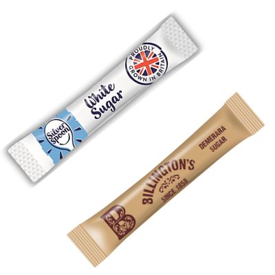 200x Sugar Sachets - 100 White (Silver Spoon) & 100 Brown (Billington s) Sugar Sticks Individually Wrapped Perfect for Home, Office, Camping & Travel Espresso Yourself Bundle