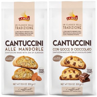 La Mole - Cantuccini Biscuits Selection Almond Cantuccini (200g) &amp; Chocolate Cantuccini (200g) Gourmet Artisan Italian Biscuits Made in Italy