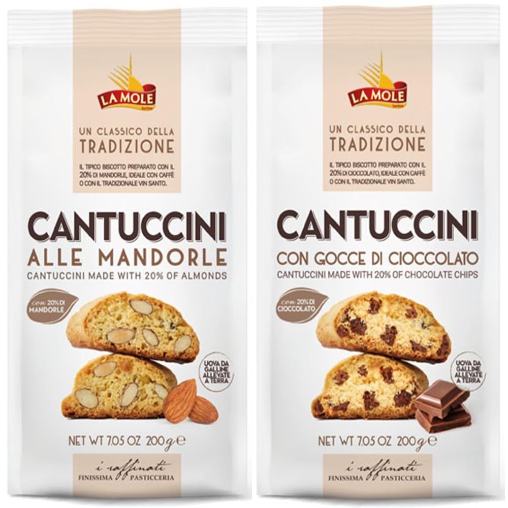 La Mole - Cantuccini Biscuits Selection Almond Cantuccini (200g) &amp; Chocolate Cantuccini (200g) Gourmet Artisan Italian Biscuits Made in Italy