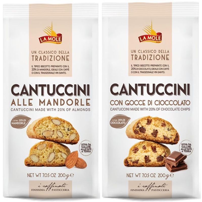 La Mole - Cantuccini Biscuits Selection Almond Cantuccini (200g) &amp; Chocolate Cantuccini (200g) Gourmet Artisan Italian Biscuits Made in Italy