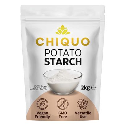 Chiquo Potato Starch - 2kg Vegan Friendly & GMO Free Premium Quality Thickening Agent for Sauces, Soups, and Baking Resealable Pack for Freshness
