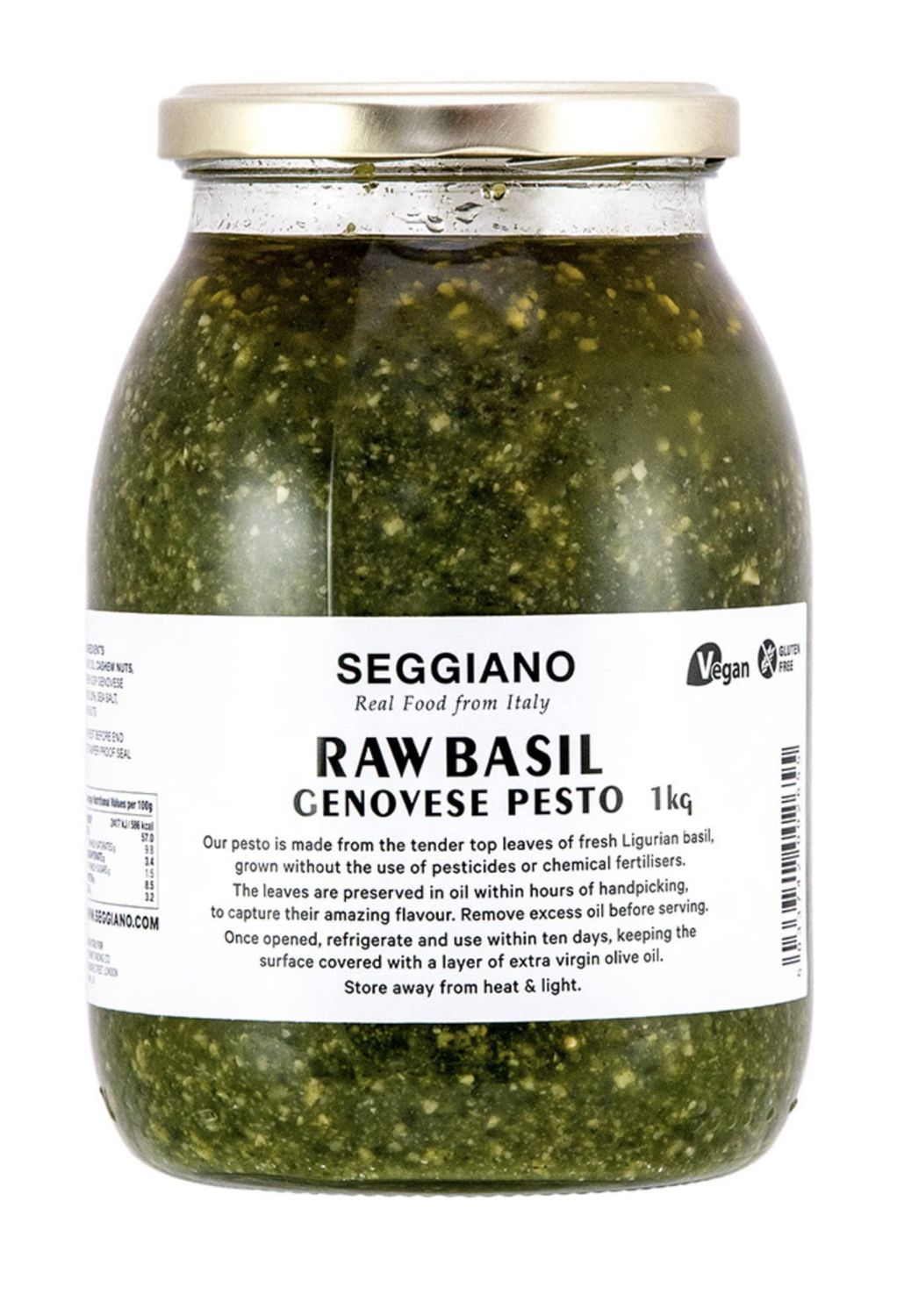 Seggiano Raw Basil Pesto 1KG - Vegan, GMO Free, Gluten Free, Wheat Free, Raw, Vegetarian, and Suitable for Coeliacs - Product of Sicily &amp; Great with Pasta