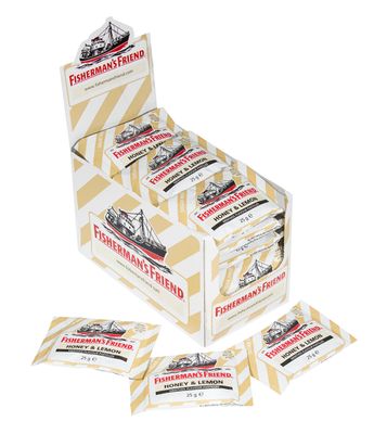 Fisherman s Friend Honey &amp; Lemon Lozenges, Sugar Free Extra Strong Menthol Throat Lozenges, Pack of 24 (25g)