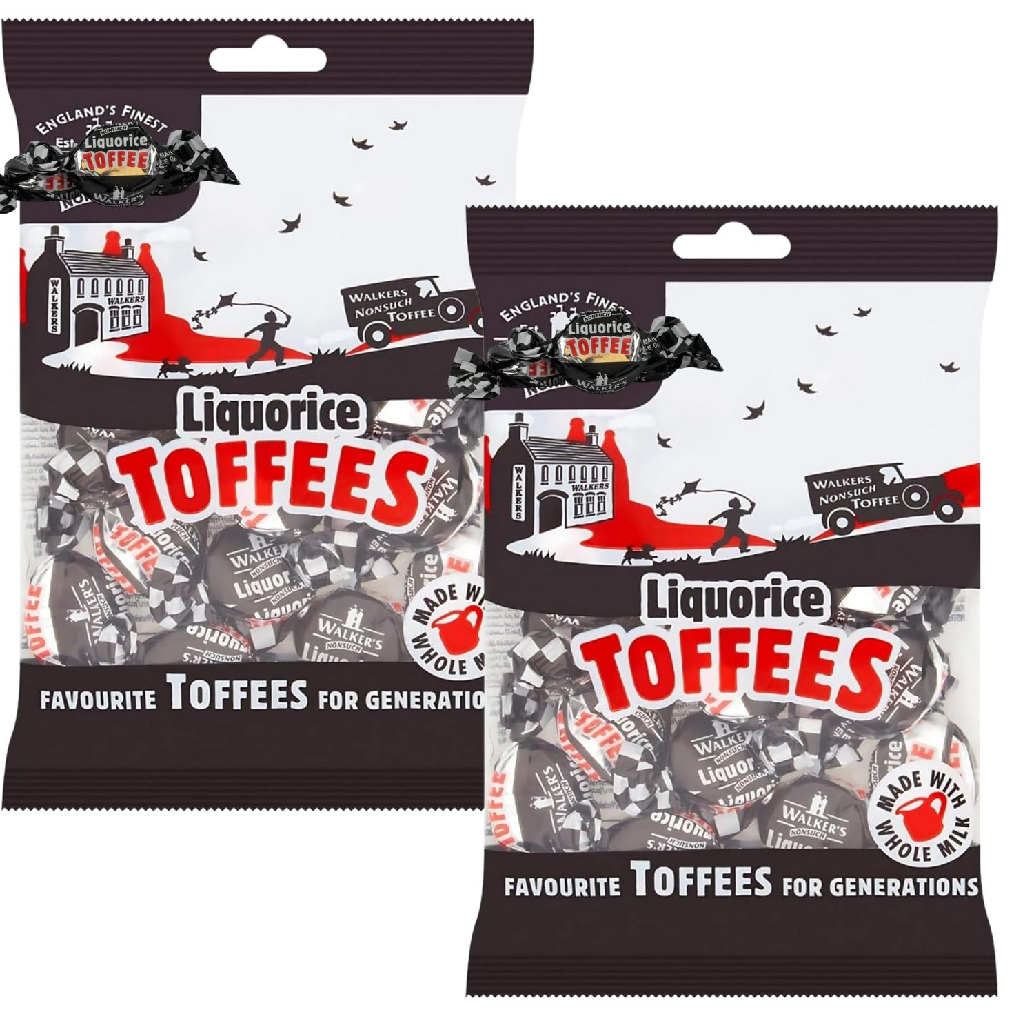WALKERS NONSUCH Liquorice Toffees, Traditional British Chewy Sweets, Rich Liquorice Flavour, Individually Wrapped, 150g, 2 Pack