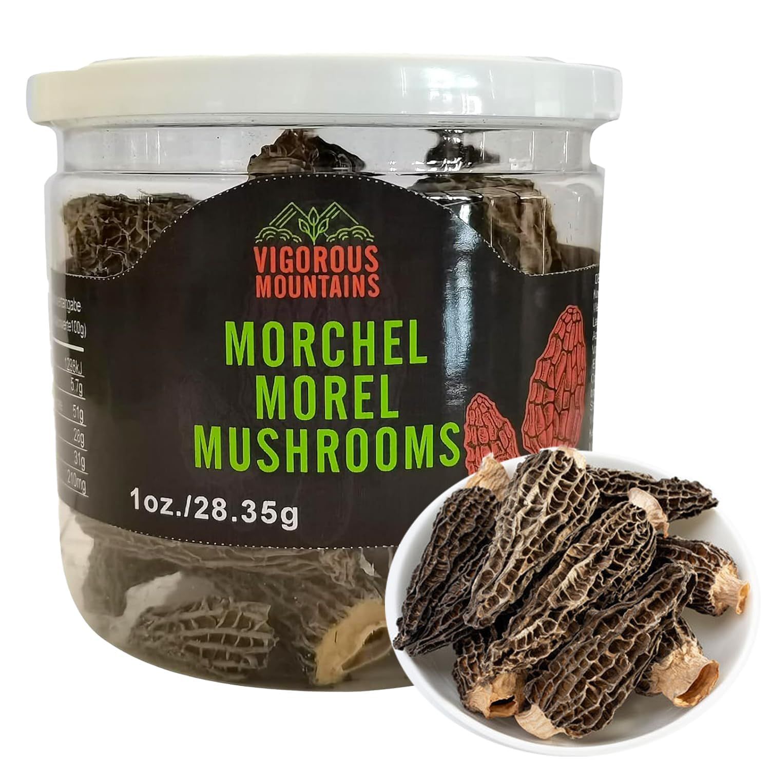 VIGOROUS MOUNTAINS Wild Dried Morel Mushrooms 1 Ounce Morchella Conica 2-4cm Size 1 Oz Sealed Jar Premium Grade AAA