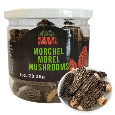 VIGOROUS MOUNTAINS Wild Dried Morel Mushrooms 1 Ounce Morchella Conica 2-4cm Size 1 Oz Sealed Jar Premium Grade AAA