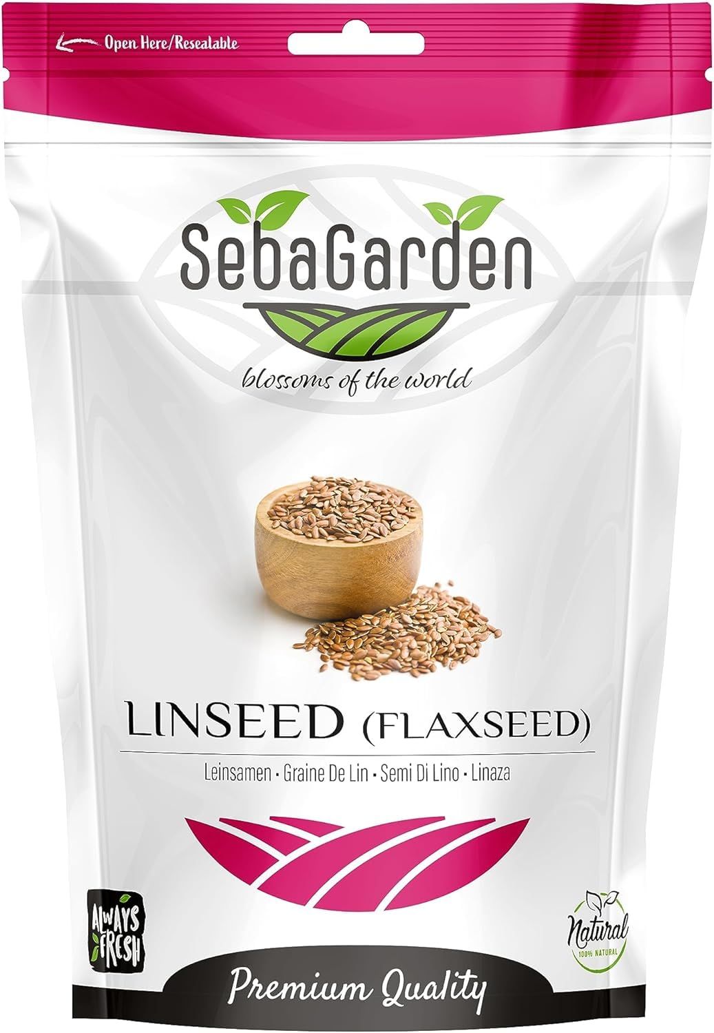 Seba Garden Linseeds/Flaxseeds 1 kg, Premium Grade, Freshly Harvested, Packaged in Resealable Bag, Non-GMO, Keto &amp; Paleo