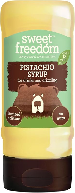 Sweet Freedom Pistachio Syrup 350 g - Vegan Drizzle for Coffee and Pancakes, Naturally Sweetened with Fruits, Only 13 Kcal Per Teaspoon (Pack of 1)