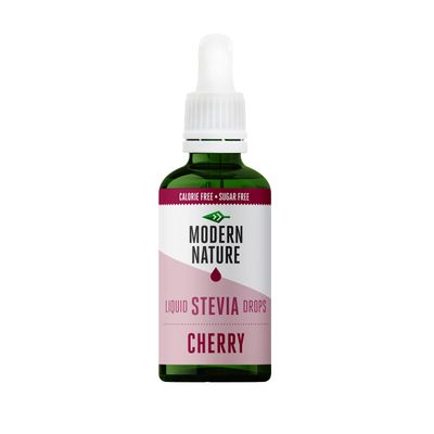 Modern Nature Cherry Flavour Drops Sugar Free Flavour, Liquid Stevia Sweetener Zero Calorie Water Drops &amp; Natural Drink Enhancer for Flavoured Water &amp; More - 50ml