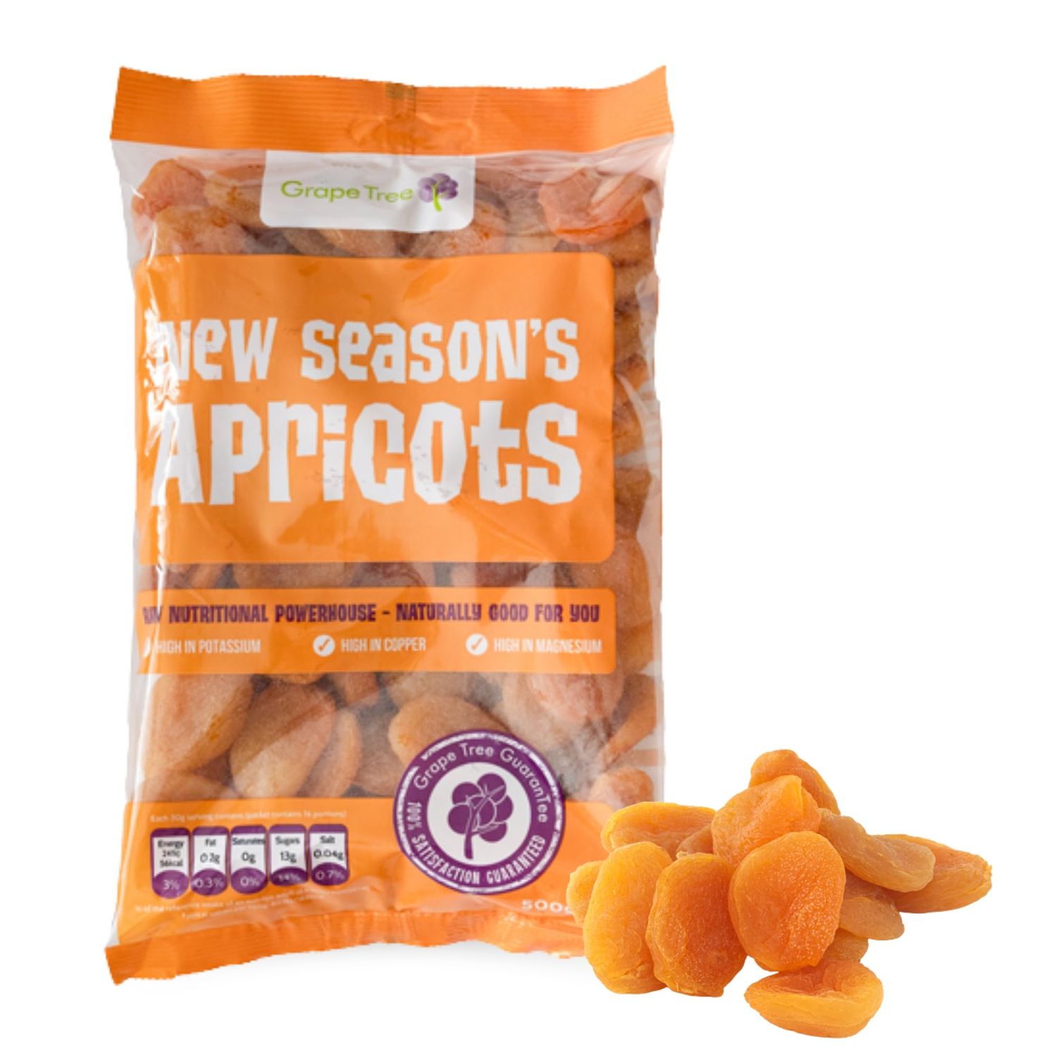Grape Tree (1kg) New Season Dried Apricot. Sweet and Chewy Dried Fruit Snacks, Perfect for Vegan and Healthy Snacking, High In Fibre, Low in Fat. Ideal Lunchbox Snacking. No Added Sugar.