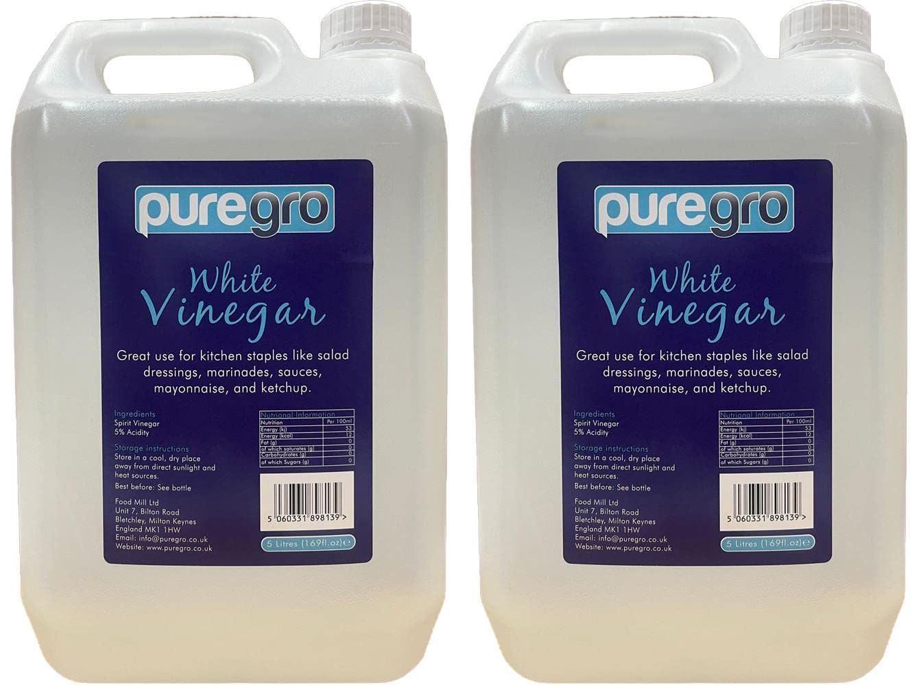 Puregro White Vinegar, 5 Litres (Pack of 2)