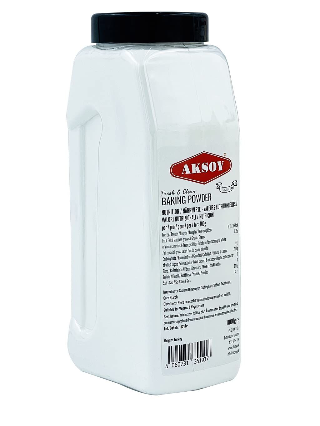 Aksoy Double Acting Baking Powder 1KG All-Purpose Leavening Agent for Cooking and Baked Goods, Desserts, Breads, &amp; Cake Vegan Airtight Bulk Container