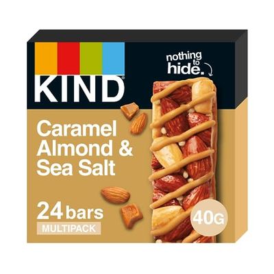 KIND Bars, Gluten Free Snack Bars, Caramel Almond & Sea Salt, High Fibre, Healthy Snack, No Artificial Colours, Flavours or Preservatives, Multipack 24 x 40g