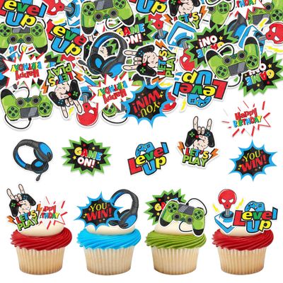 Blumomon 40pcs Edible Video Game Cupcake Toppers Assembled Game On Controllers Cupcake Picks GamePad Cake Decorations for Game Theme Kids Boys Girls Birthday Anniversary Party Decorations Supplies