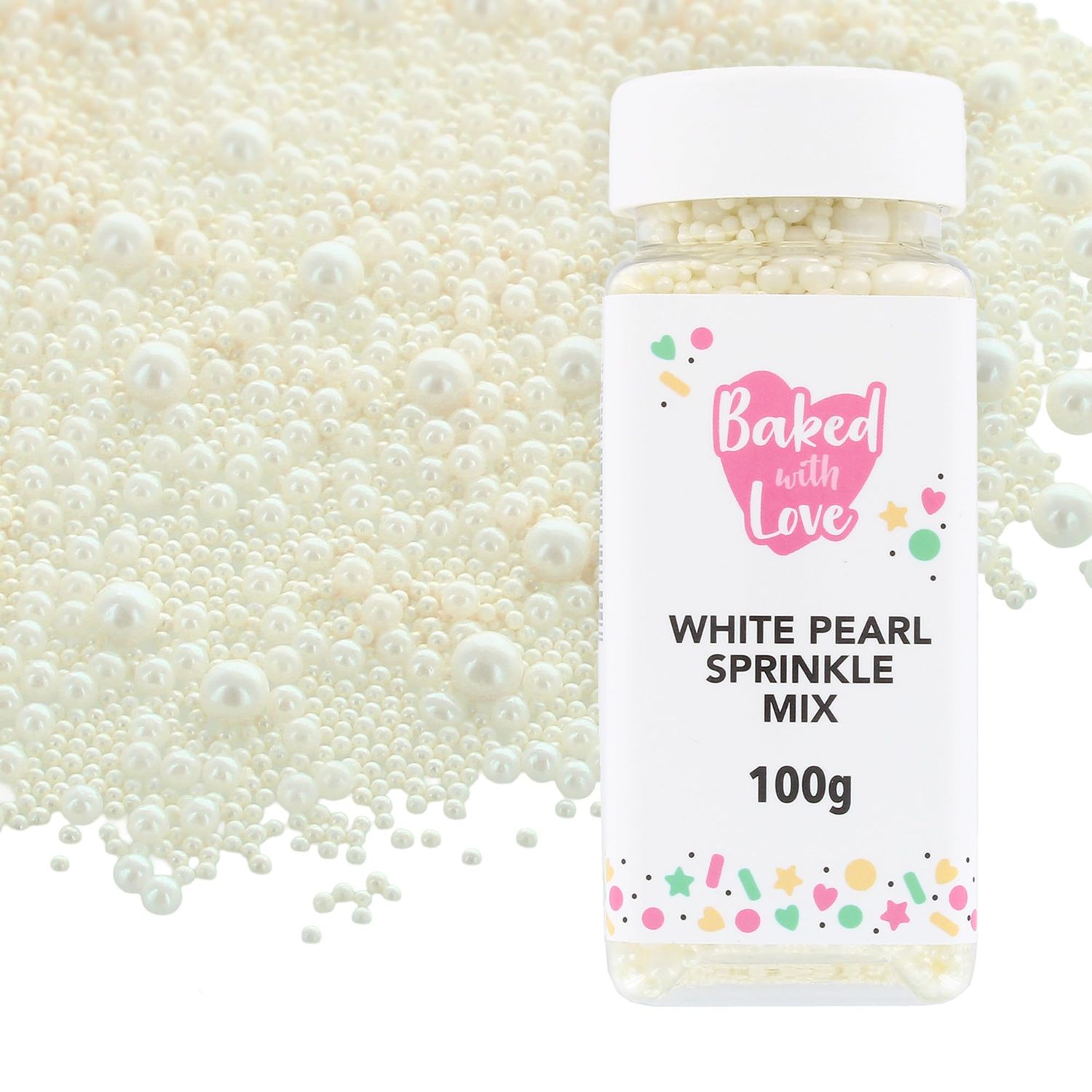 White Pearl Sprinkles By Baked With Love 100g Mother Of Pearl Sugar Cake Sprinkles, Edible Cake Decorations, Sugar Balls For Cupcakes
