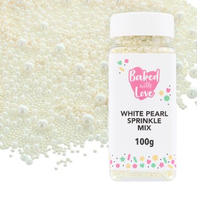 White Pearl Sprinkles By Baked With Love 100g Mother Of Pearl Sugar Cake Sprinkles, Edible Cake Decorations, Sugar Balls For Cupcakes