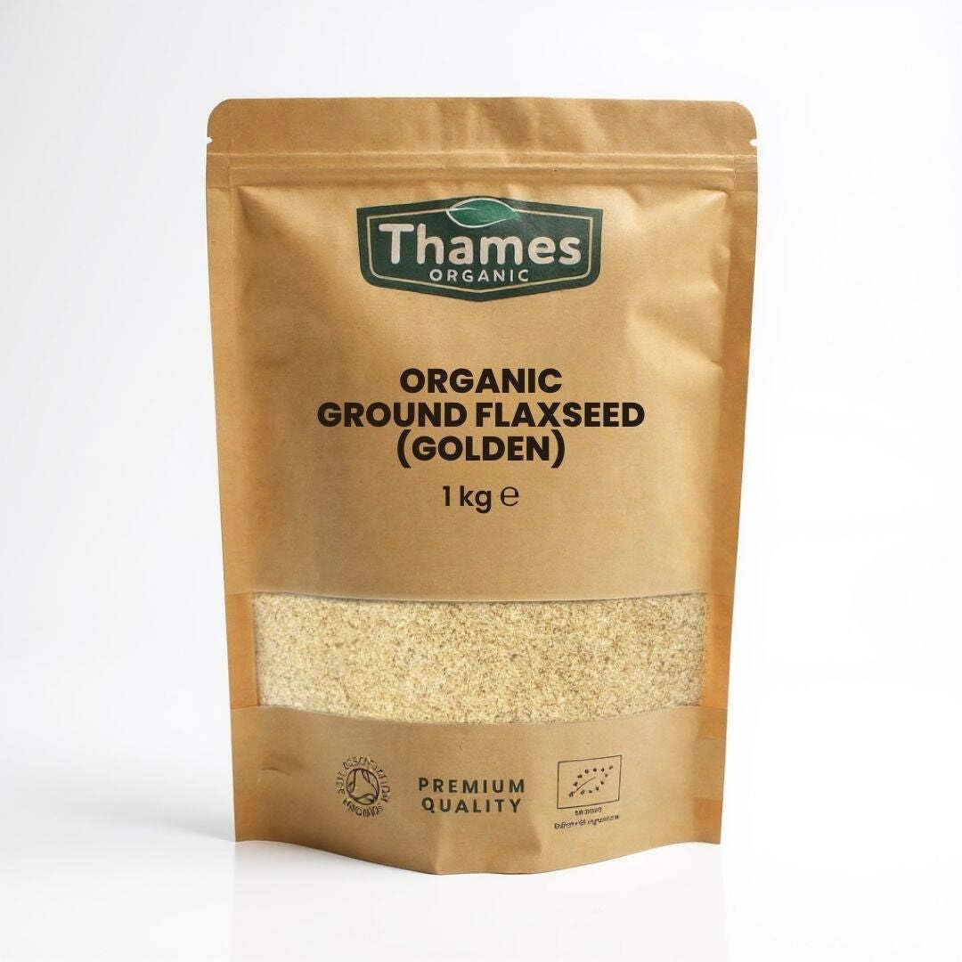 Organic Ground Linseed Flaxseed Golden 1kg -Certified Organic, Non-GMO, Vegan, No Additives, No Preservatives, Resealable Bag by Thames Organic Golden 1kg