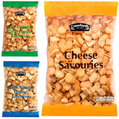 MULTIPLE Crawfords Savouries Bundle Cheese 300g Salt &amp; Vinegar 250g Sour Cream &amp; Chive 250g Bags, 3 Piece Set