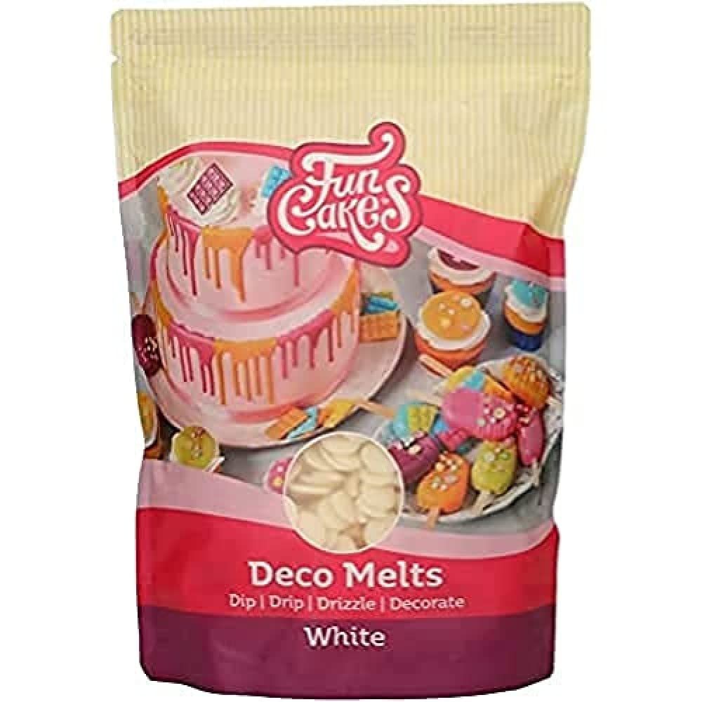 FunCakes Deco Melts White - Dip, Drip, Drizzle and Decorate! Melt in The Microwave and Pour in Every Shape. Make Candy, Drip Cakes, Lollipops and Decorate Cakes, Cookies and Cupcakes! AZO Free. 1 kg.