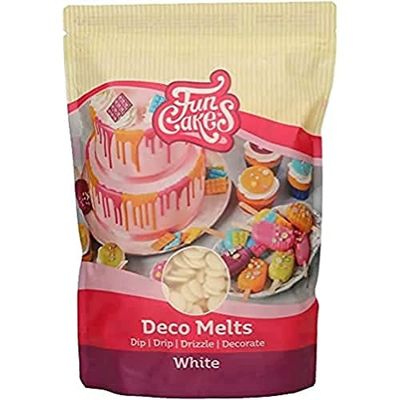 FunCakes Deco Melts White - Dip, Drip, Drizzle and Decorate! Melt in The Microwave and Pour in Every Shape. Make Candy, Drip Cakes, Lollipops and Decorate Cakes, Cookies and Cupcakes! AZO Free. 1 kg.