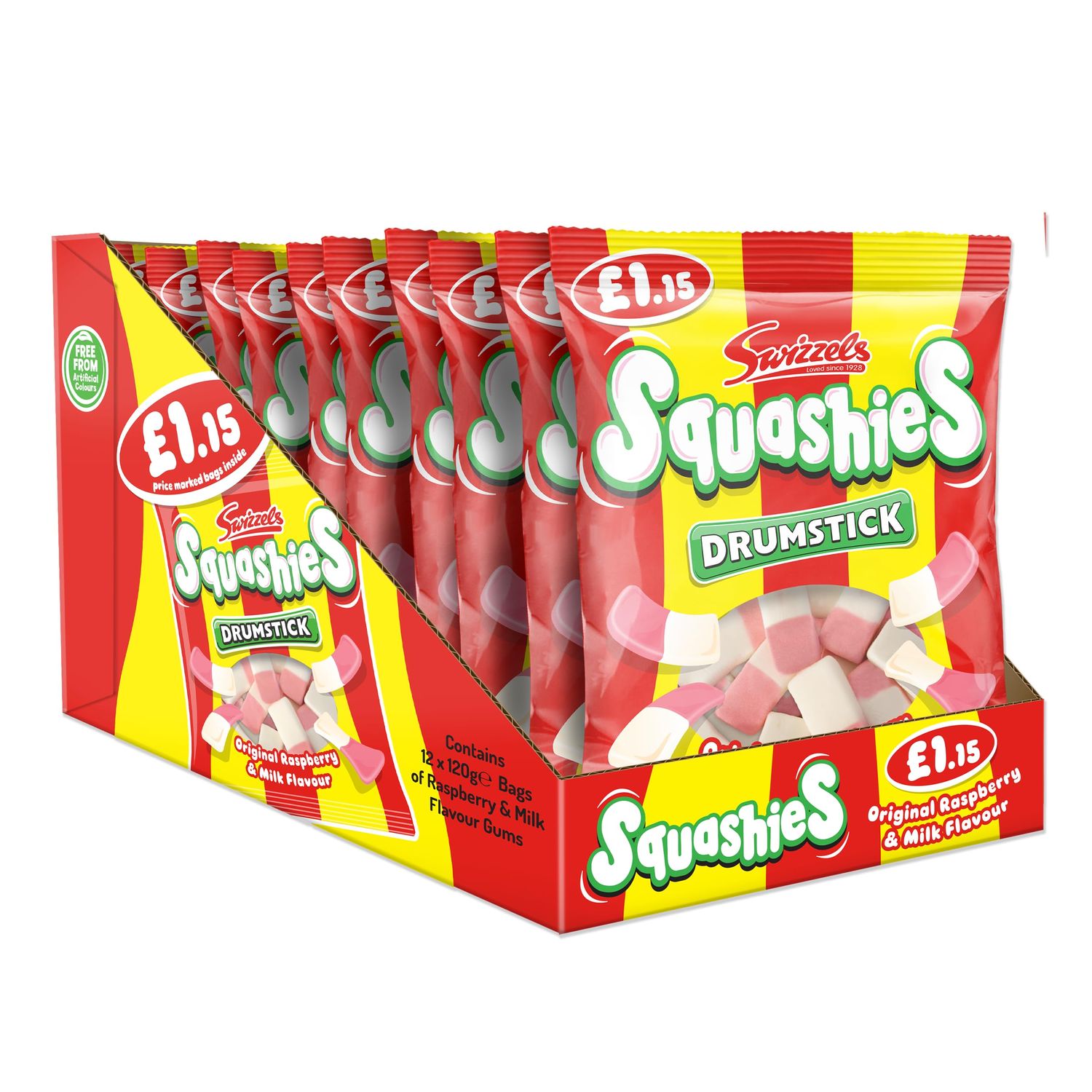 Swizzels Drumstick Squashies Original - Raspberry and Milk Flavour Foam Gum - Price Marked Multipack (12 x 120g)