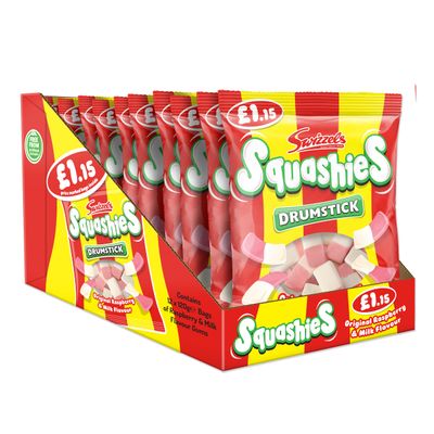 Swizzels Drumstick Squashies Original - Raspberry and Milk Flavour Foam Gum - Price Marked Multipack (12 x 120g)