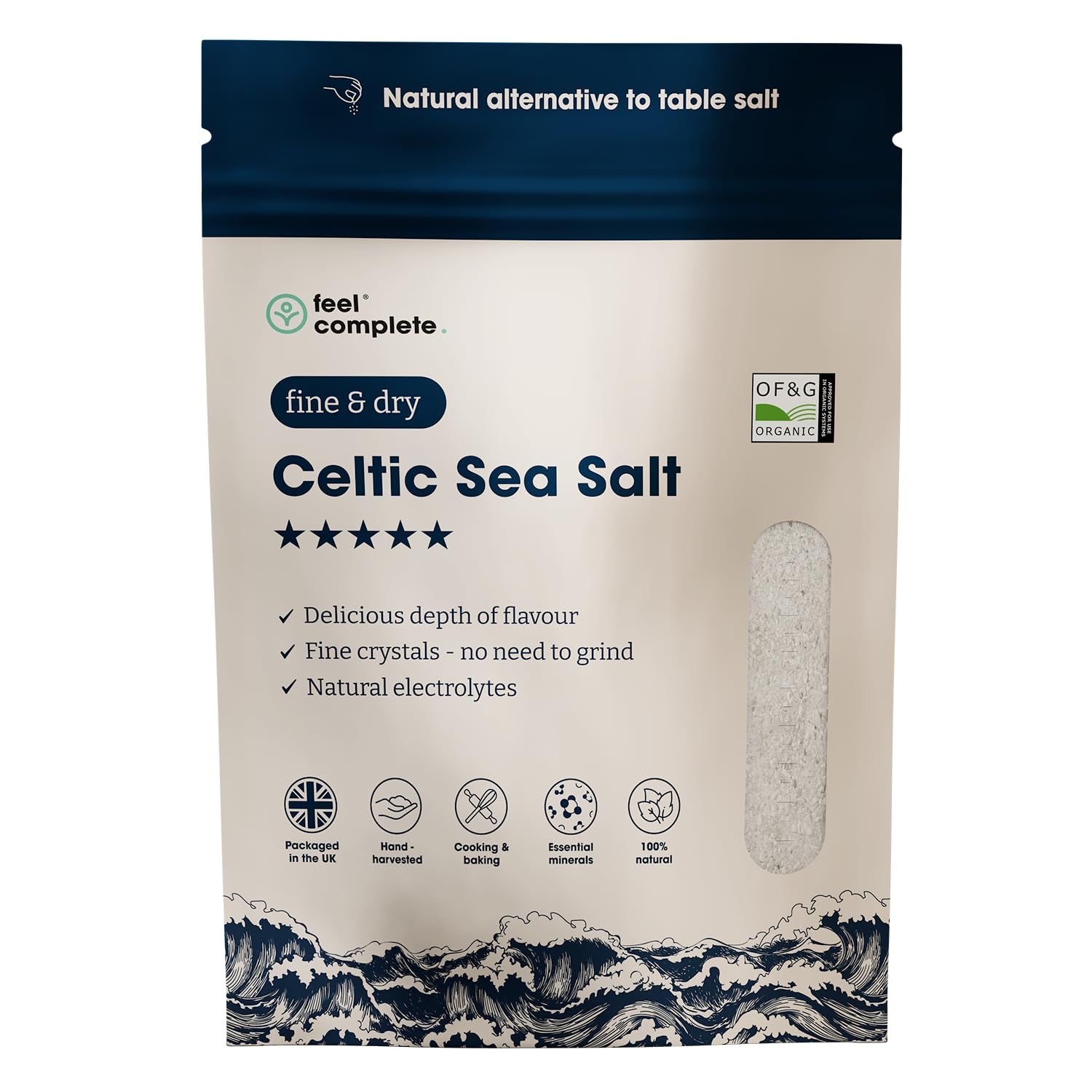 Feel Complete 400g Fine &amp; Dry Celtic Sea Salt No Need To Grind Organic Approved Essential Minerals &amp; Electrolytes Natural Alternative To Table Salt Lab Tested