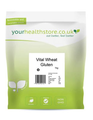 yourhealthstore Premium Vital Wheat Gluten Flour, 87.5% Protein, Non GMO, Vegan, Recyclable Pouch, Off white to yellow, 1000 g