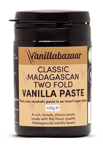 Classic Madagascan Vanilla Paste Double Strength with Seeds (100g) Natural, Kosher, Halal Certified, Vegan, Alcohol-Free Premium Baking Ingredient with Extra Seeds in Gel Form Vanillabazaar