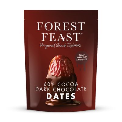 FOREST FEAST Dark Chocolate Dates 1kg Pack - 60% Belgian Cocoa Covered Sweet Dried Fruit, Gluten-Free, Vegan Snack