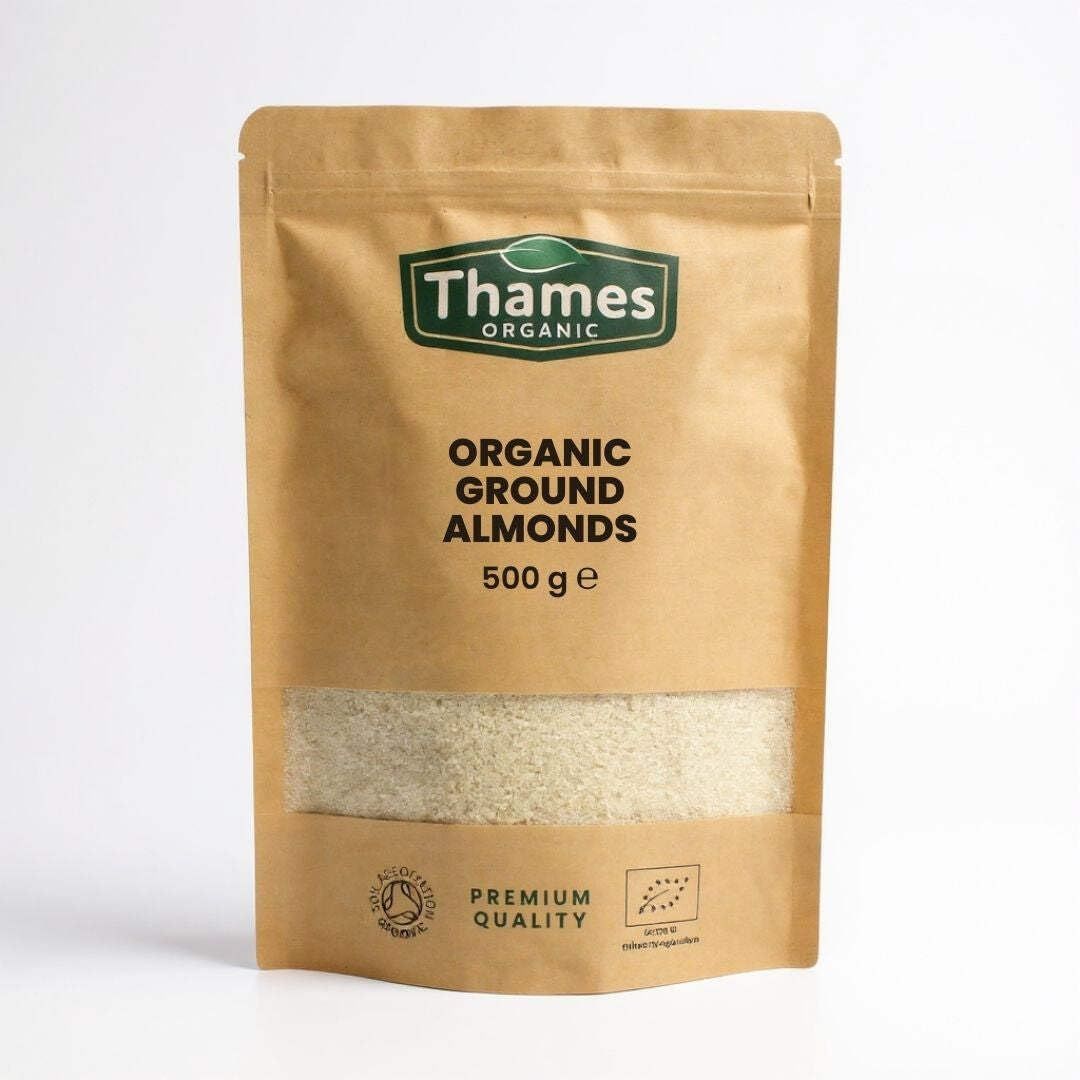Organic Ground Almond- Raw, Unsalted, Non-GMO, No Additives, No Preservatives, Vegan - High in Protein, Healthy Fats, and Antioxidants - Perfect for Snacking, Baking, and Cooking - Thames Organic 500g