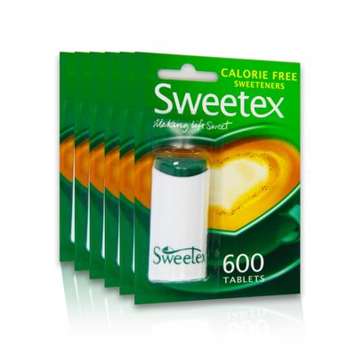 Sweetex Low Calorie Dispenser, 600-Count Pack Of 6 (Total 3600) - Ideal Sugar Substitute For Diets And Diabetics
