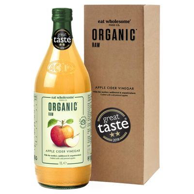 Eat Wholesome Organic Apple Cider Vinegar, 1L - Raw, Unpasteurised, Unfiltered, Award-Winning, Vegan, With The Mother, Glass Bottle in Box